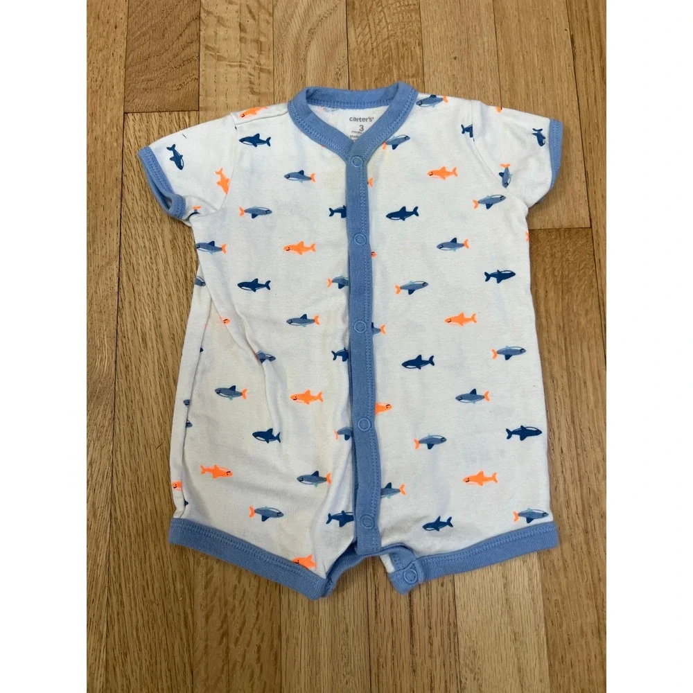 Carter's Shark Romper Short Sleeve Neon Baby 3M White